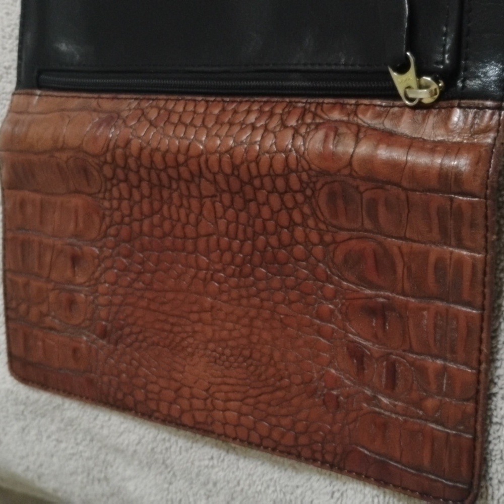 Brahmin Vintage Melbourne Brown Croc Black Leather Trifold Clutch Wallet - Picture 5 of 10